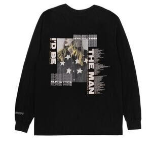 Taylor Swift Black "The Man" Long Sleeve Tee with Beige and White Graphic